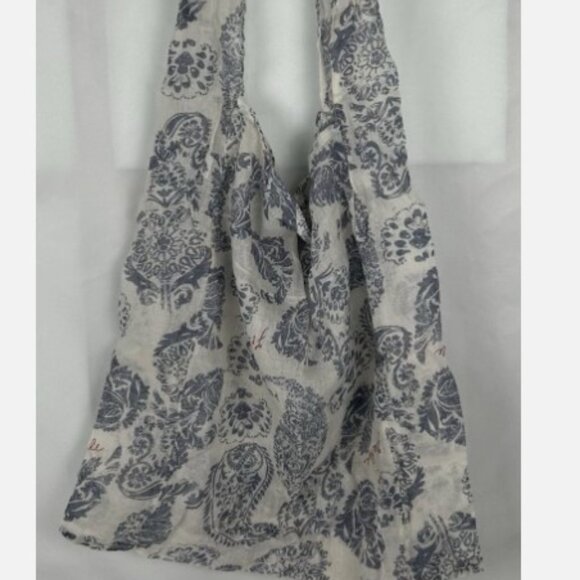 Free People Blue Paisley Linen Cloth Lightweight Shopping Tote Bag Reusable Boho - Picture 1 of 4